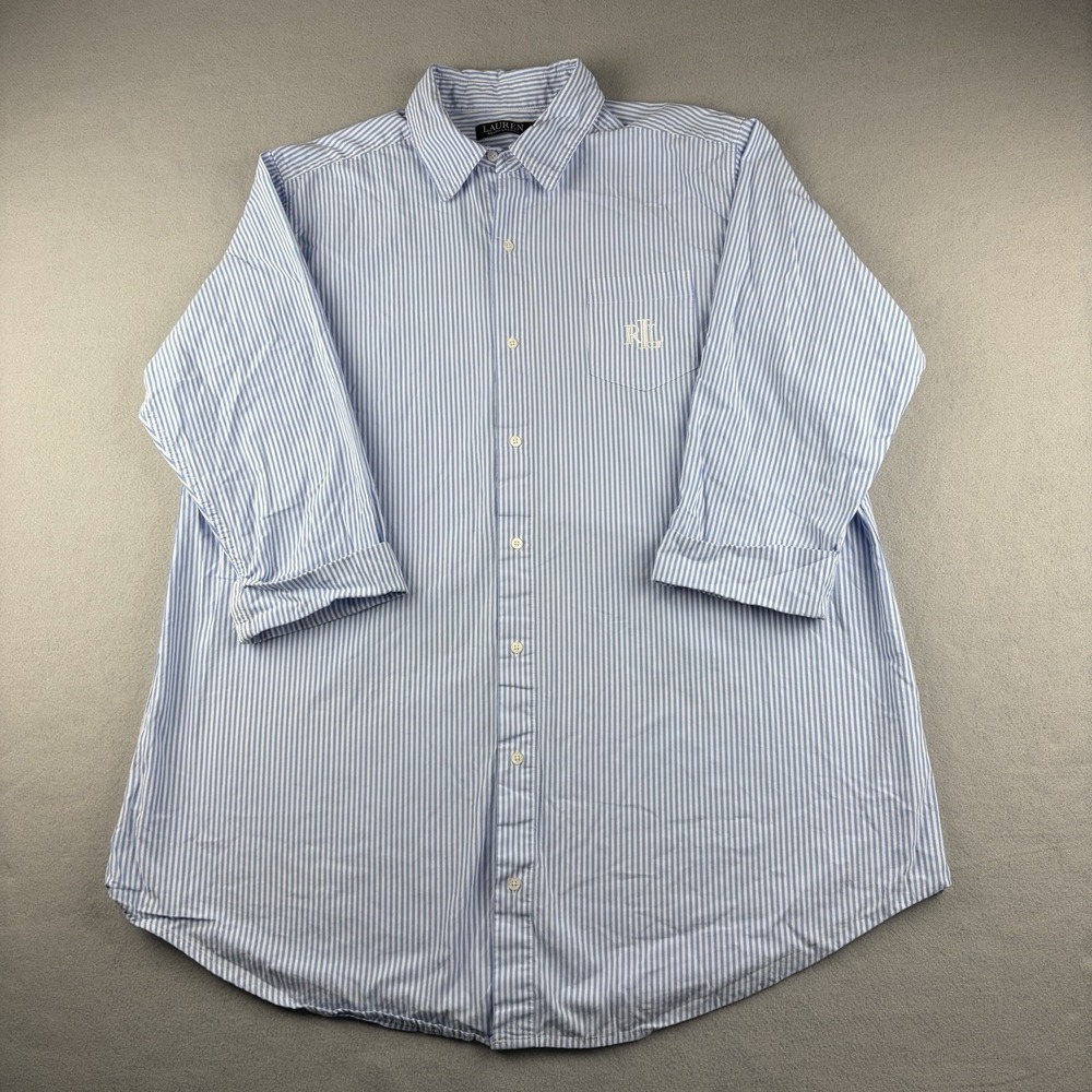 Lauren Ralph Lauren Women's XL Blue White Striped Button Up Shirt Monogram